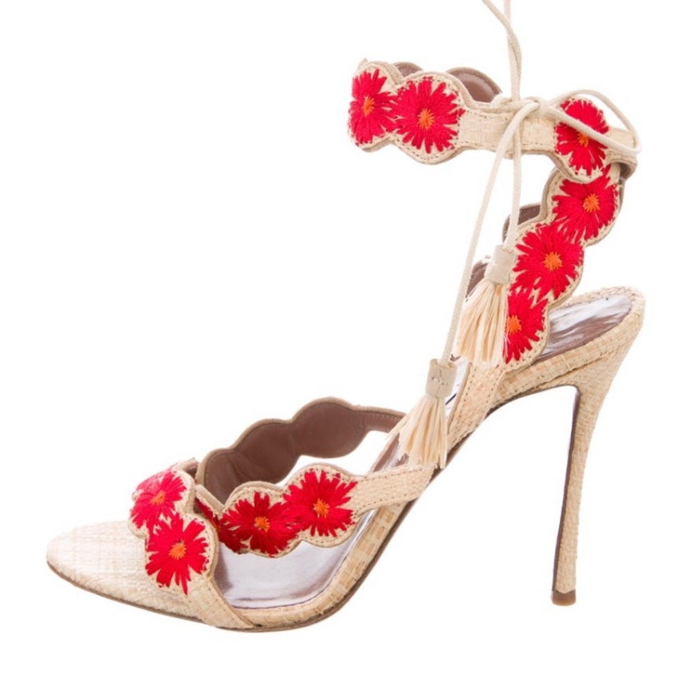 COPY - Tabitha Simmons Raffia Embroidered Heel Sandals